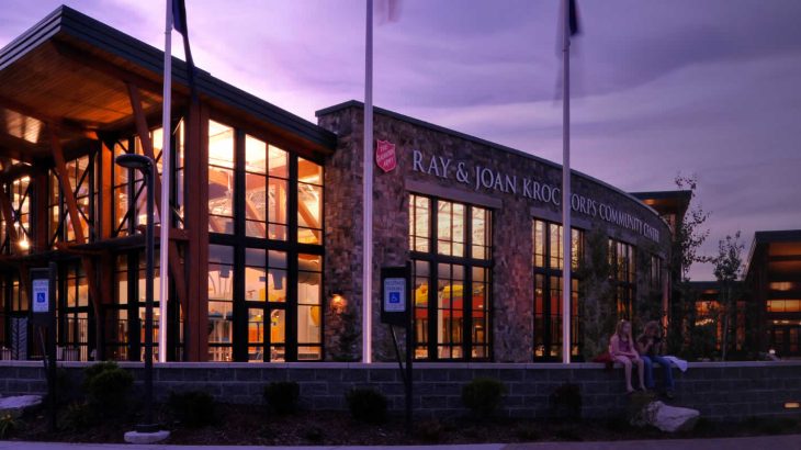 exterior of Kroc Center at night