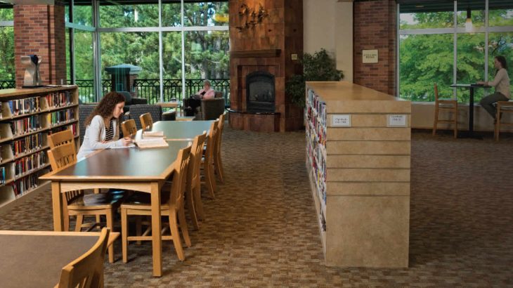 woman sitting in library